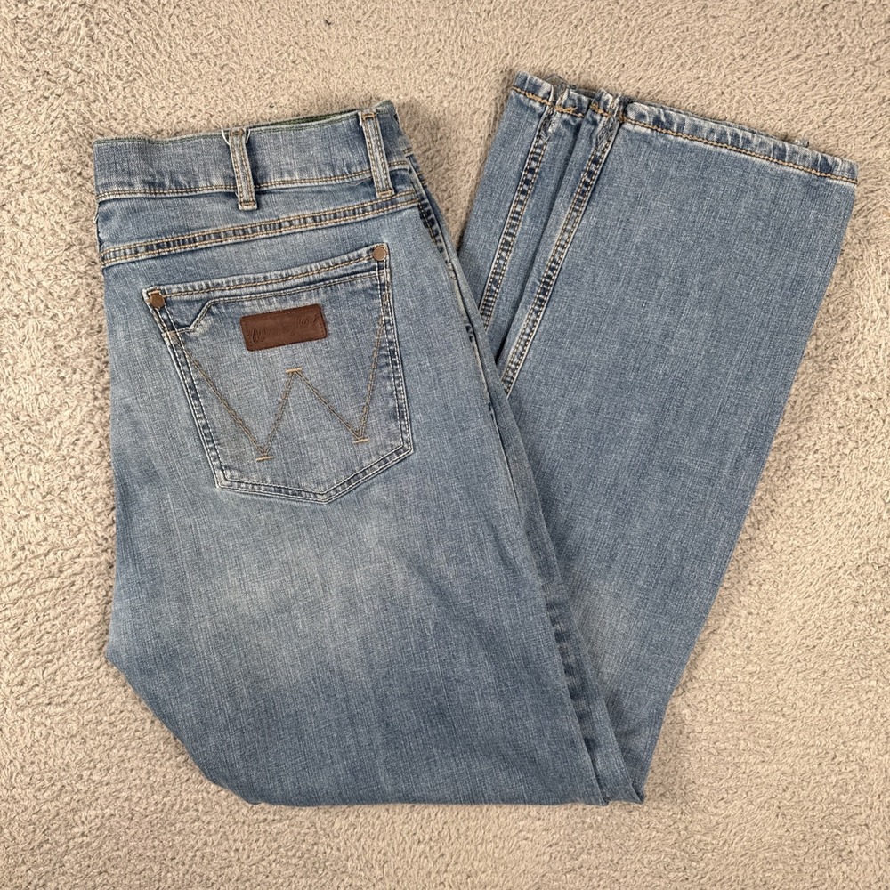 Wrangler Retro Jeans Men 36x32 Blue Slim Straight Western Pants Light Wash Denim